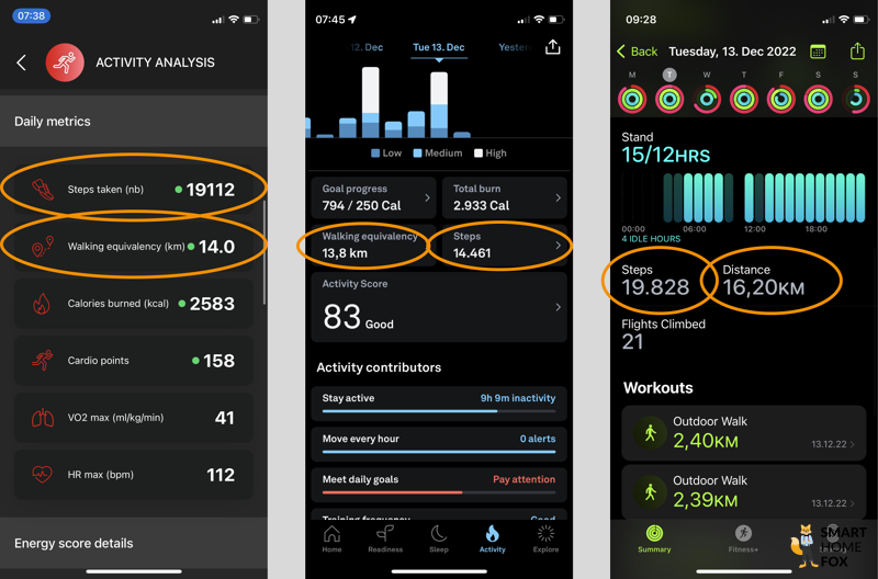 You can see the recorded activity data in the Circular, Oura and Apple Watch Ultra apps.